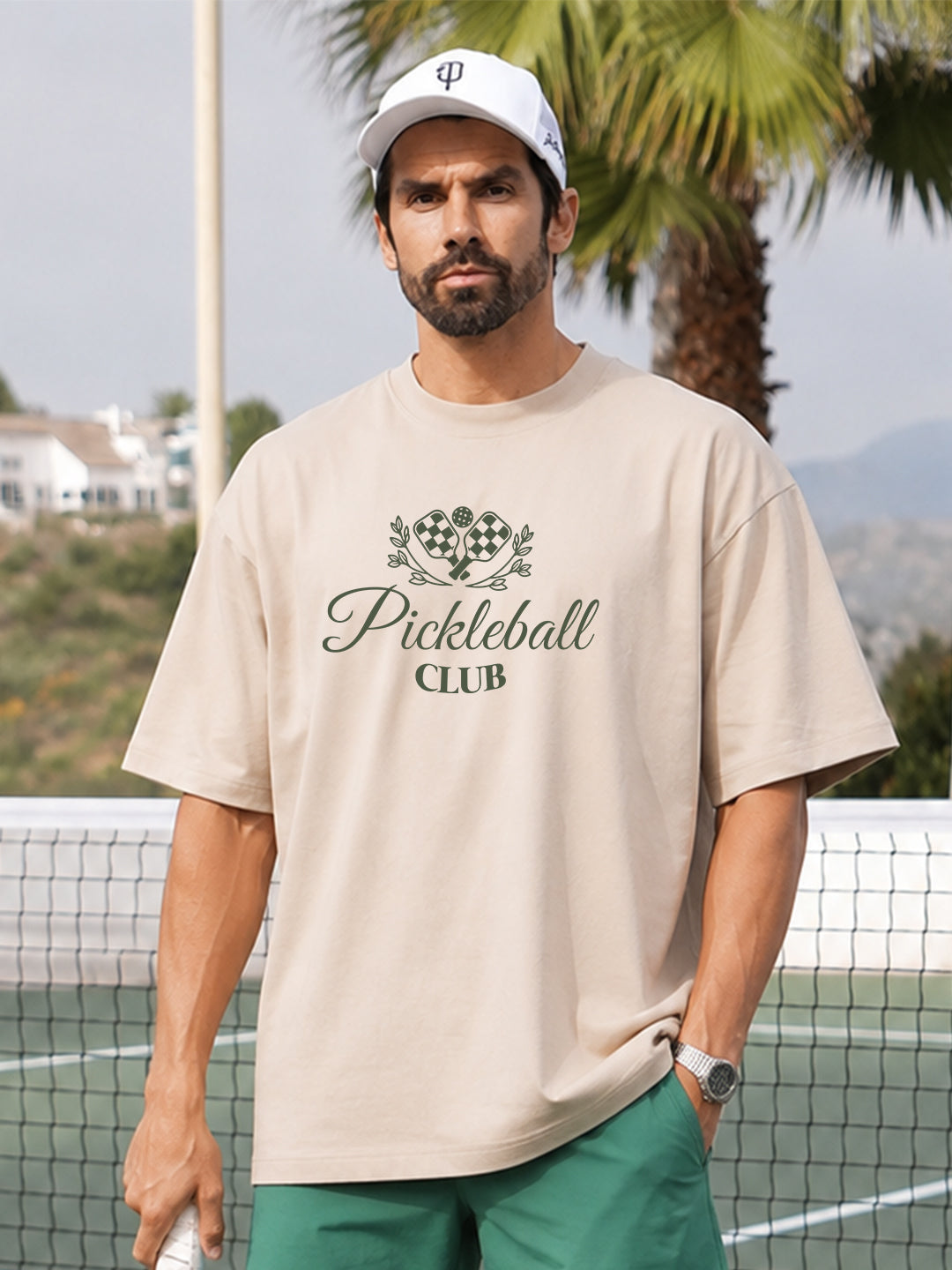 PICKLEBALL CLUB Men Printed Oversized Printed T-Shirt