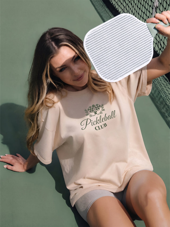 PICKLEBALL CLUB Women Printed Oversized Printed T-Shirt
