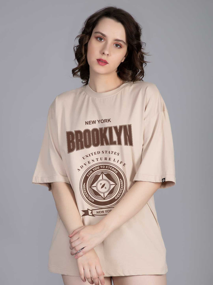 BROOKLYN COMPASS Women Graphic Oversized Printed T-Shirt
