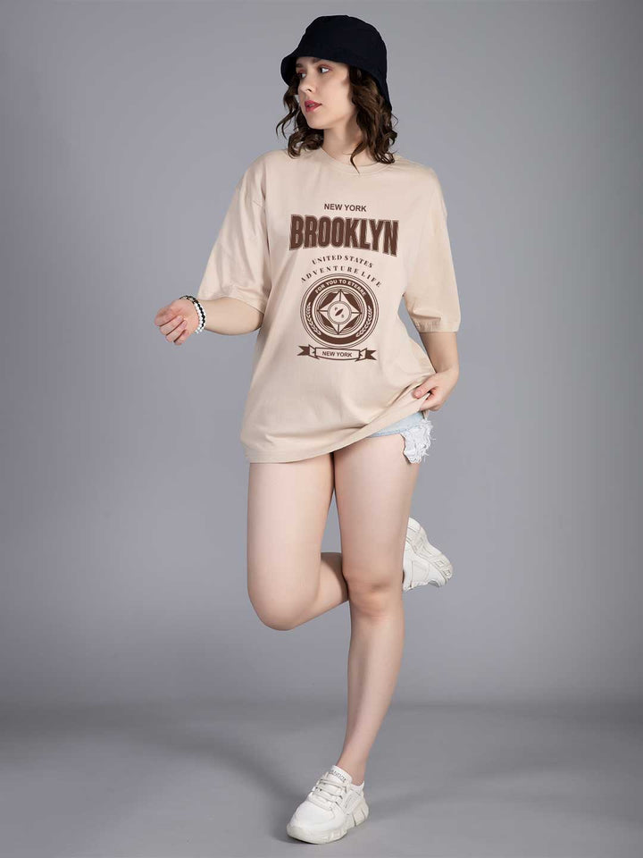 BROOKLYN COMPASS Women Graphic Oversized Printed T-Shirt