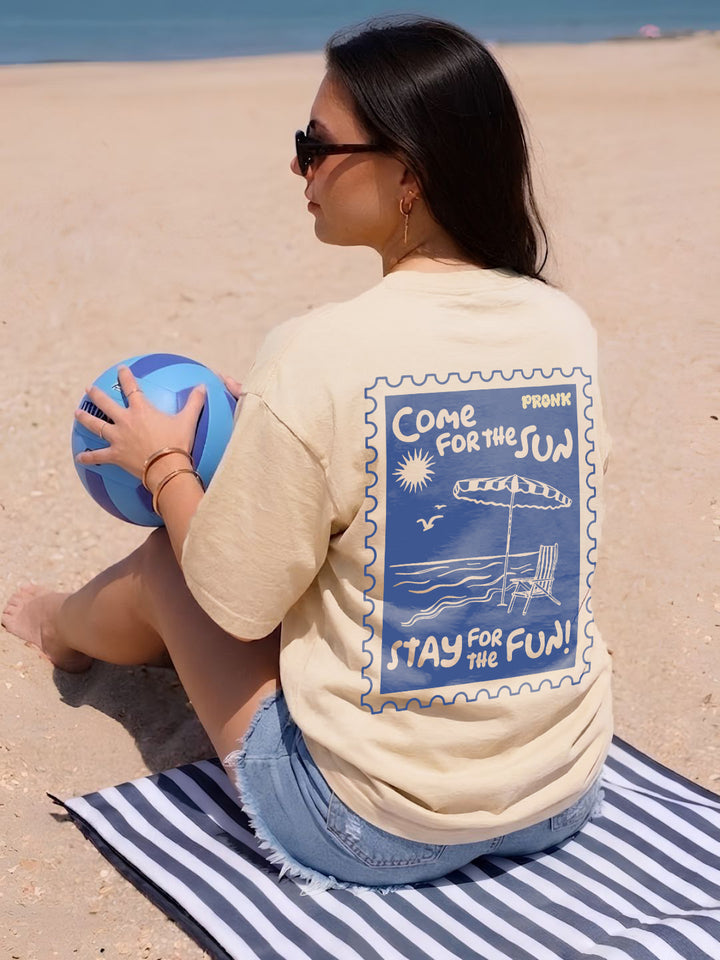 Beach Postcard Women Printed Oversized Printed T-Shirt