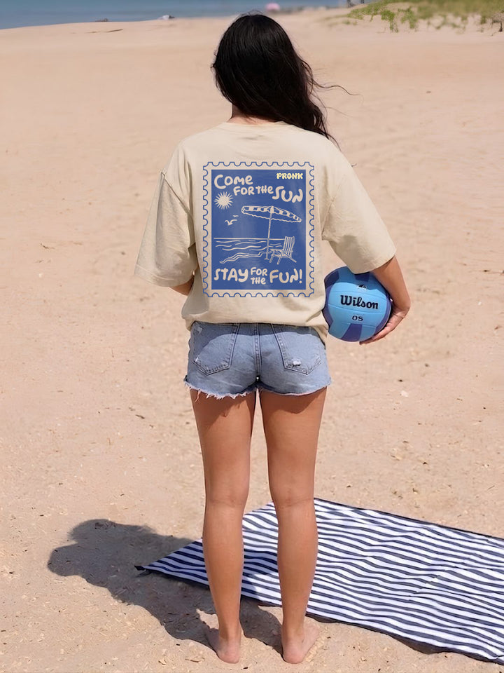 Beach Postcard Women Printed Oversized Printed T-Shirt