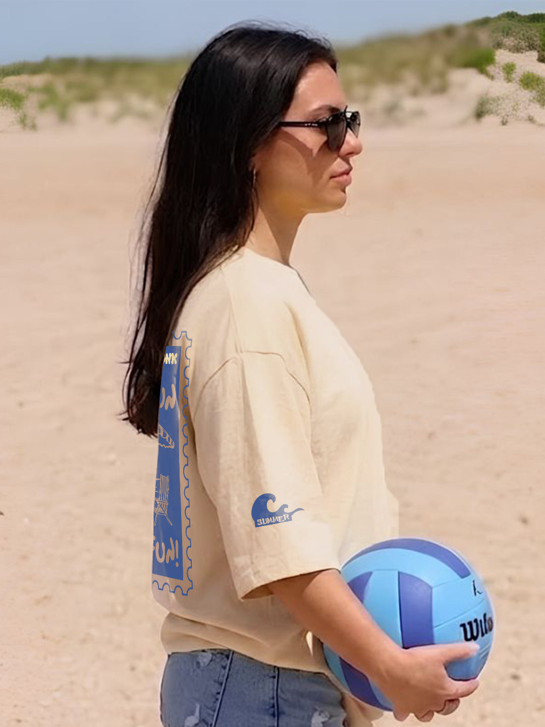 Beach Postcard Women Printed Oversized Printed T-Shirt