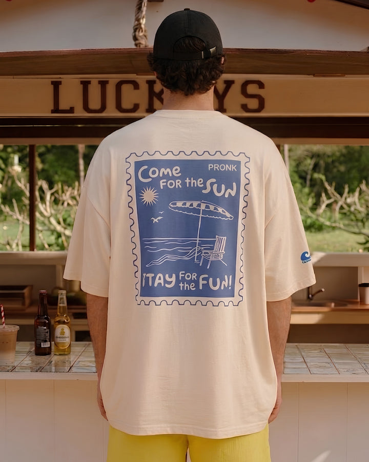 Beach Postcard Men Printed Oversized Printed T-Shirt
