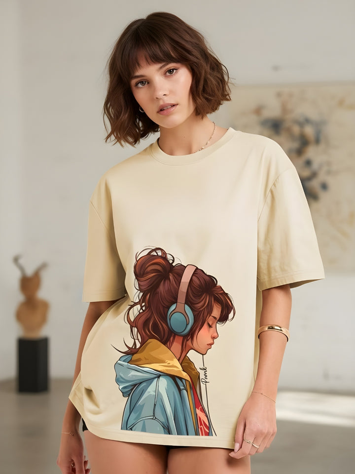 URBAN HARMONY Women Graphic Oversized Printed T-Shirt