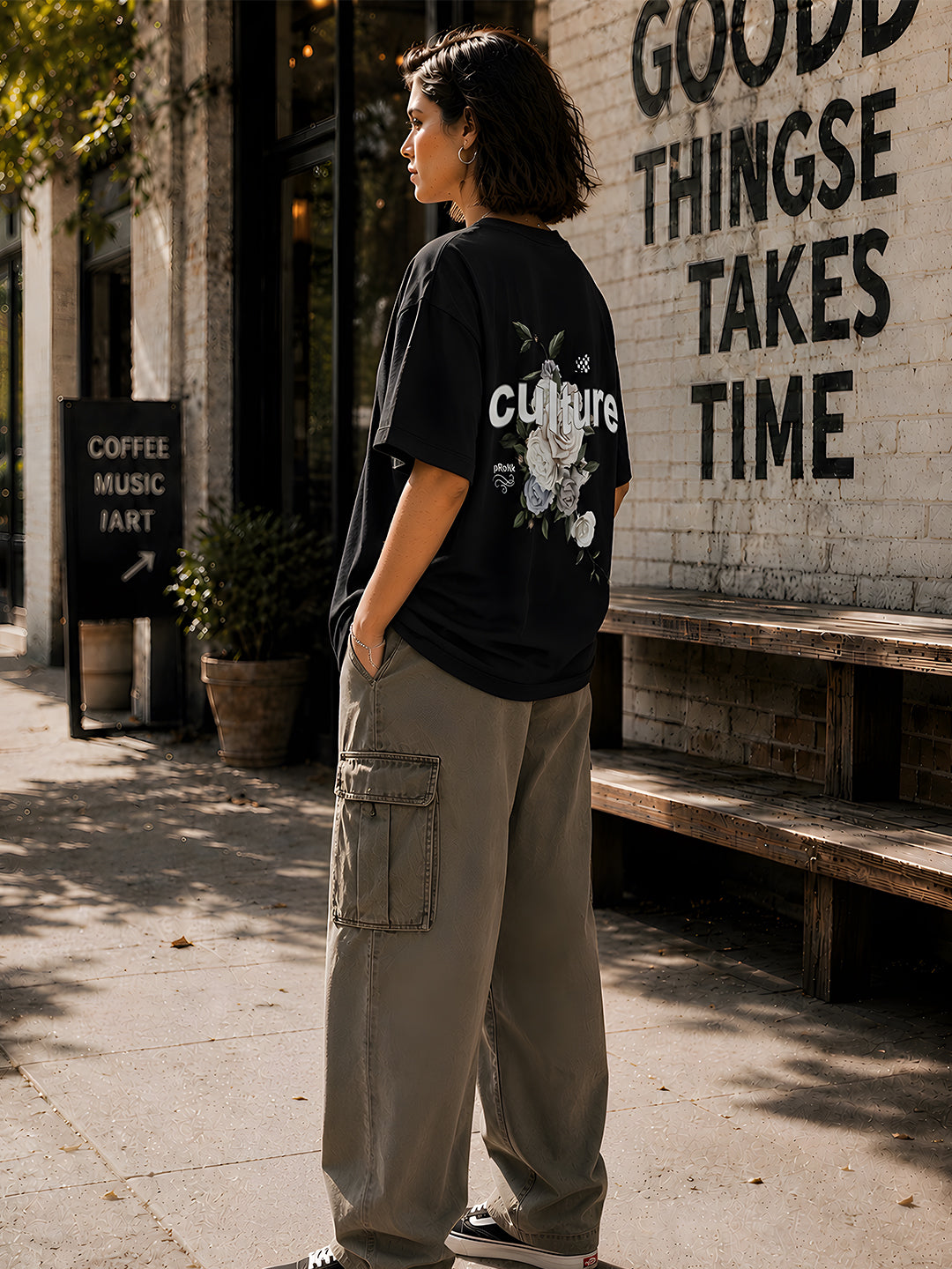 CULTURE Women Graphic Oversized Printed T-Shirt