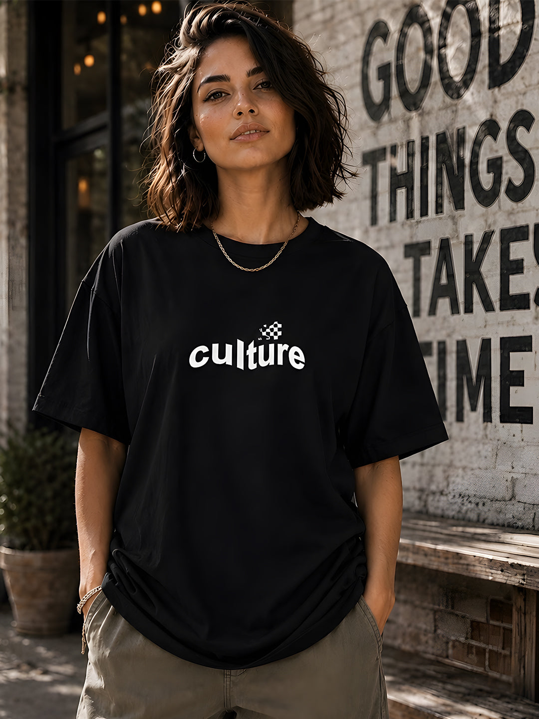 CULTURE Women Graphic Oversized Printed T-Shirt