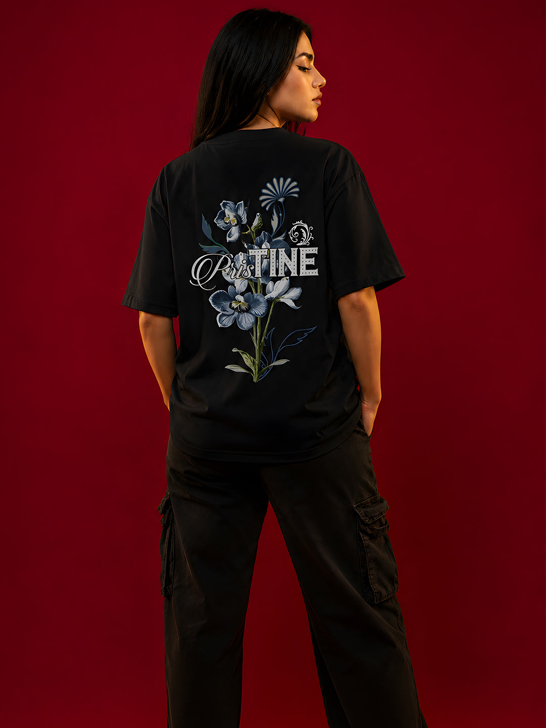 PRISTINE Women Graphic Oversized Printed T-Shirt