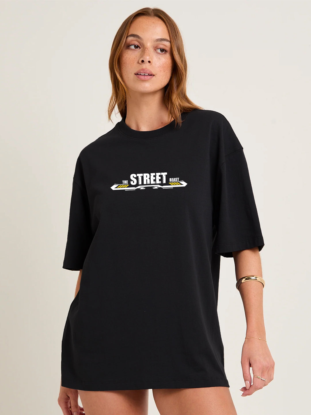 STREET BEAST Women Graphic Oversized Printed T-Shirt