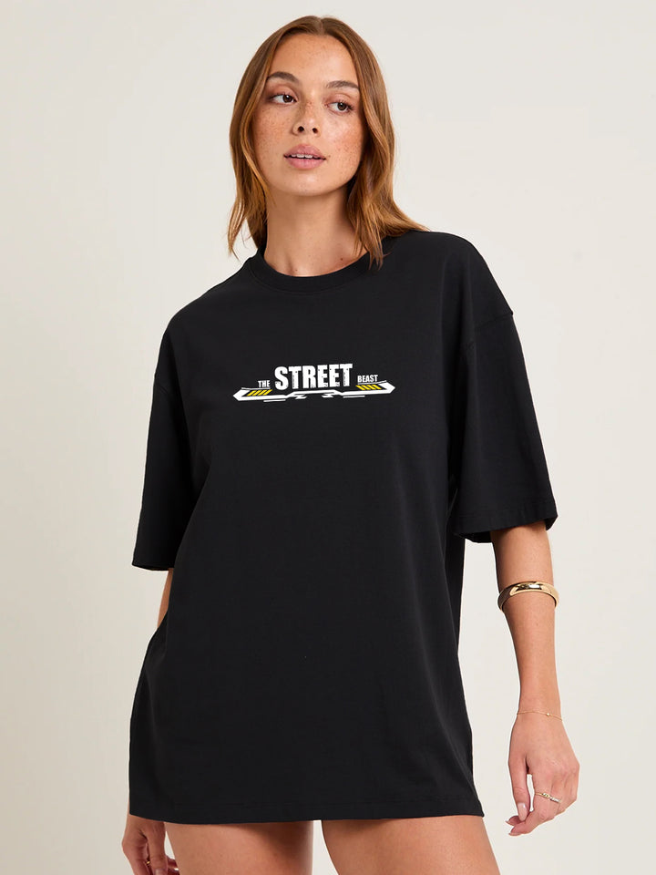 STREET BEAST Women Graphic Oversized Printed T-Shirt