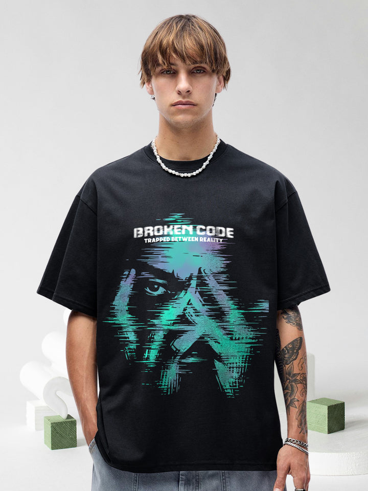 BROKEN CODE Men Printed Oversized T-Shirt