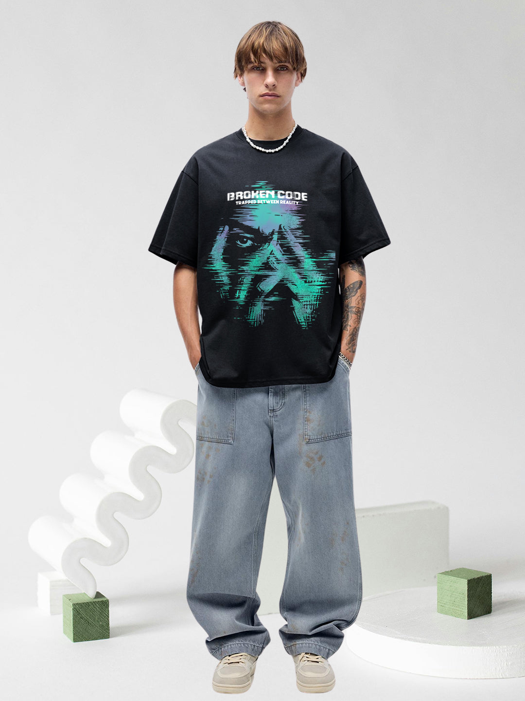 BROKEN CODE Men Printed Oversized T-Shirt