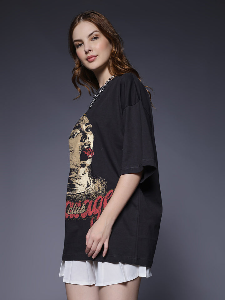SAVAGE CLUB Women Printed Oversized T-Shirt