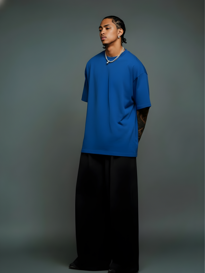 Solid Men Oversized T-Shirt - Blue