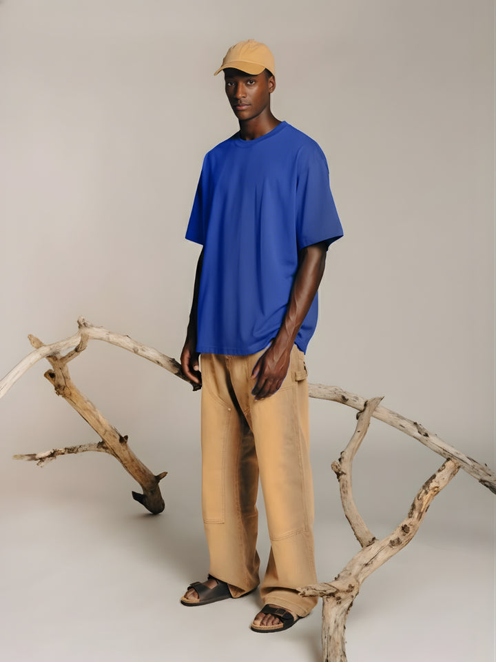 Solid Men Oversized T-Shirt - Blue
