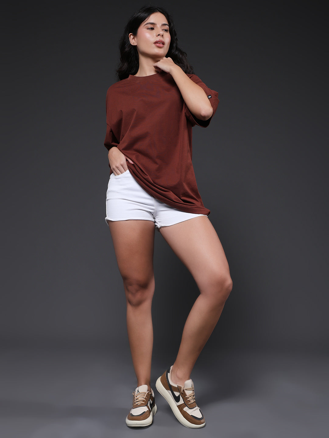 Solid Women Oversized T-Shirt - Cocoa