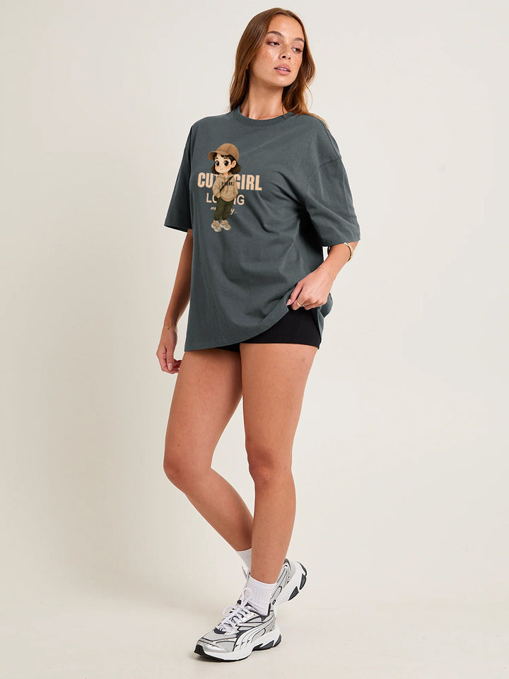 CUTE GIRL Women Graphic Oversized Printed T-Shirt
