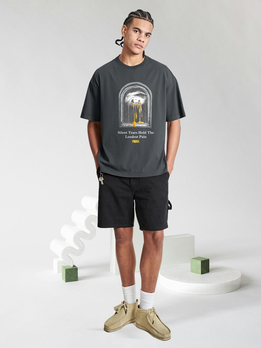 SILENT TEARS Men Printed Oversized T-Shirt