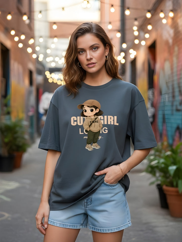 CUTE GIRL Women Graphic Oversized Printed T-Shirt