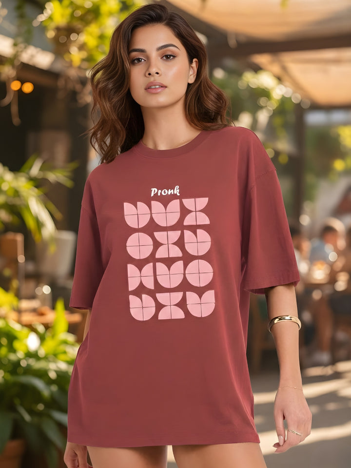 RHYTHM BLOCK Women Graphic Oversized Printed T-Shirt