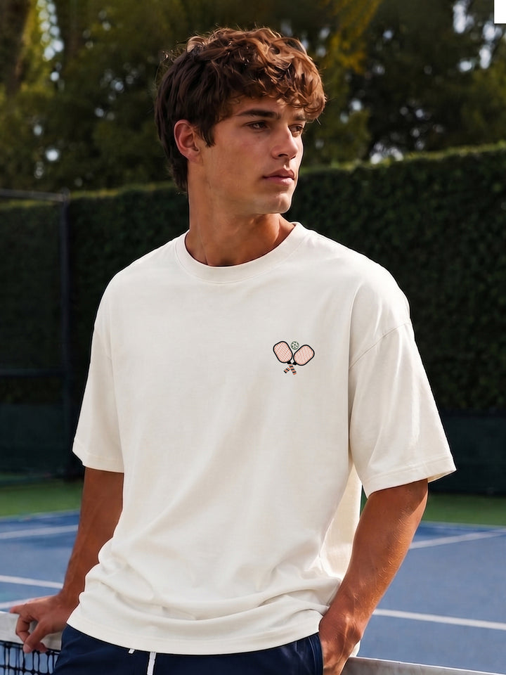PICKLEBALL RETREAT Men Printed Oversized T-Shirt