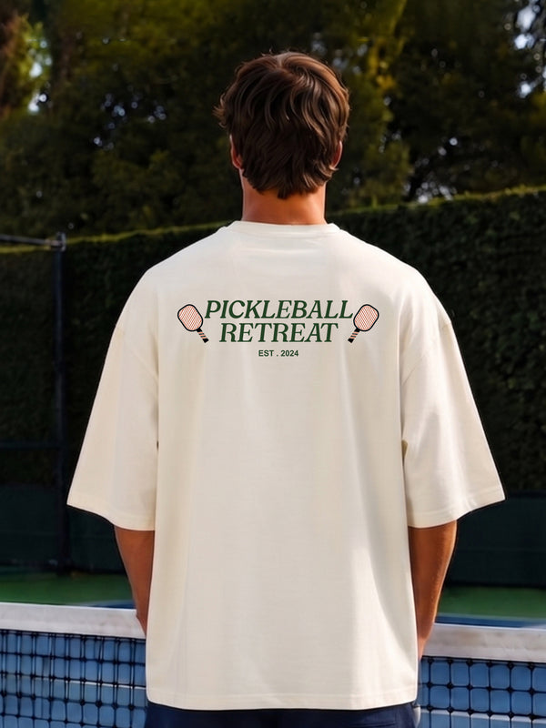 PICKLEBALL RETREAT Men Printed Oversized T-Shirt