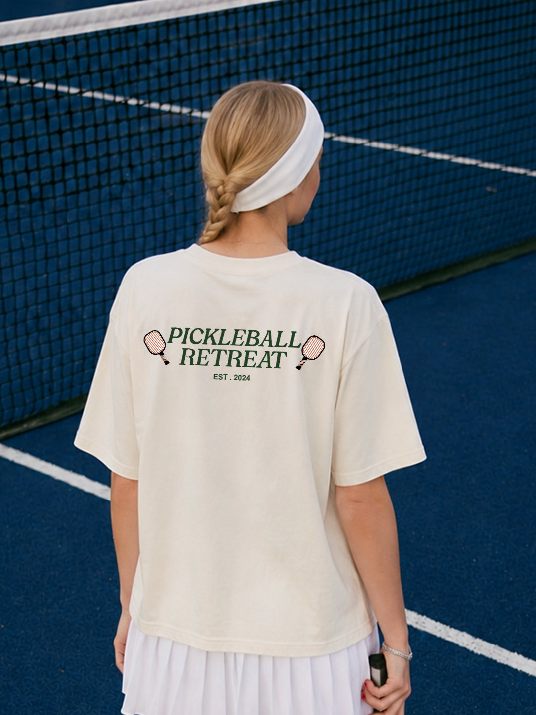 PICKLEBALL RETREAT Women Printed Oversized T-Shirt