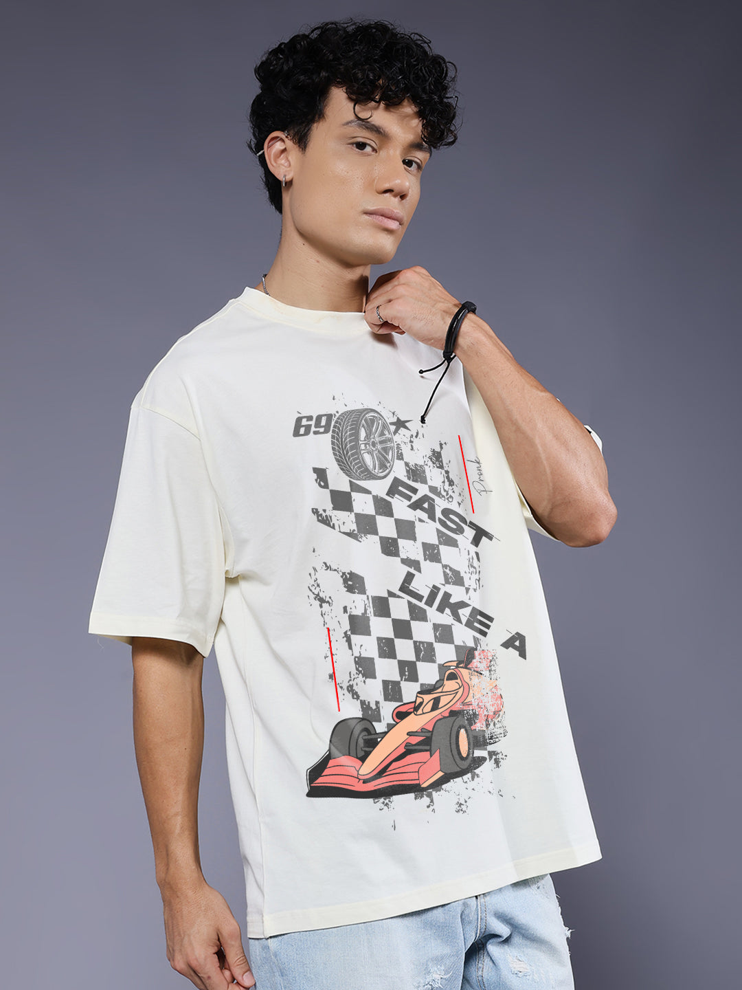 SPEED CORE Men Printed Oversized T-Shirt