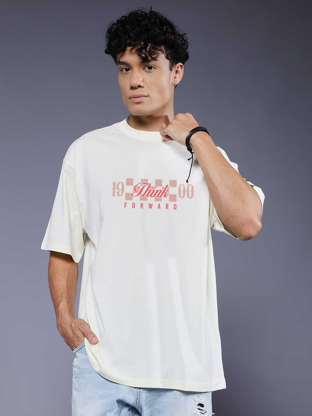 THINK FORWARD Men Printed Oversized T-Shirt