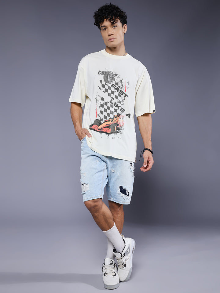 SPEED CORE Men Printed Oversized T-Shirt