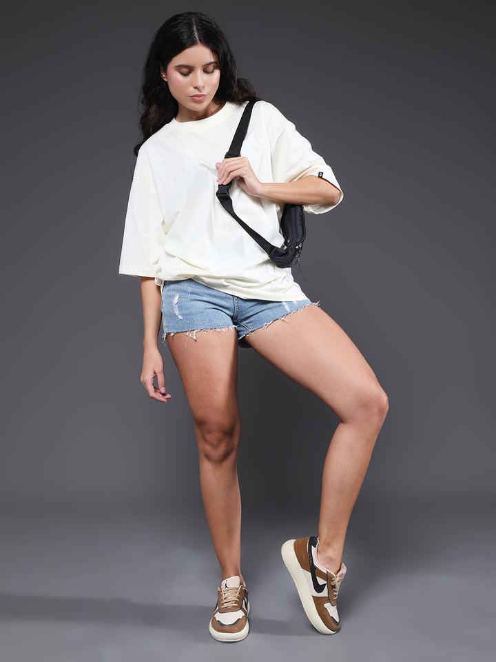 Solid Women Oversized T-Shirt - Off White