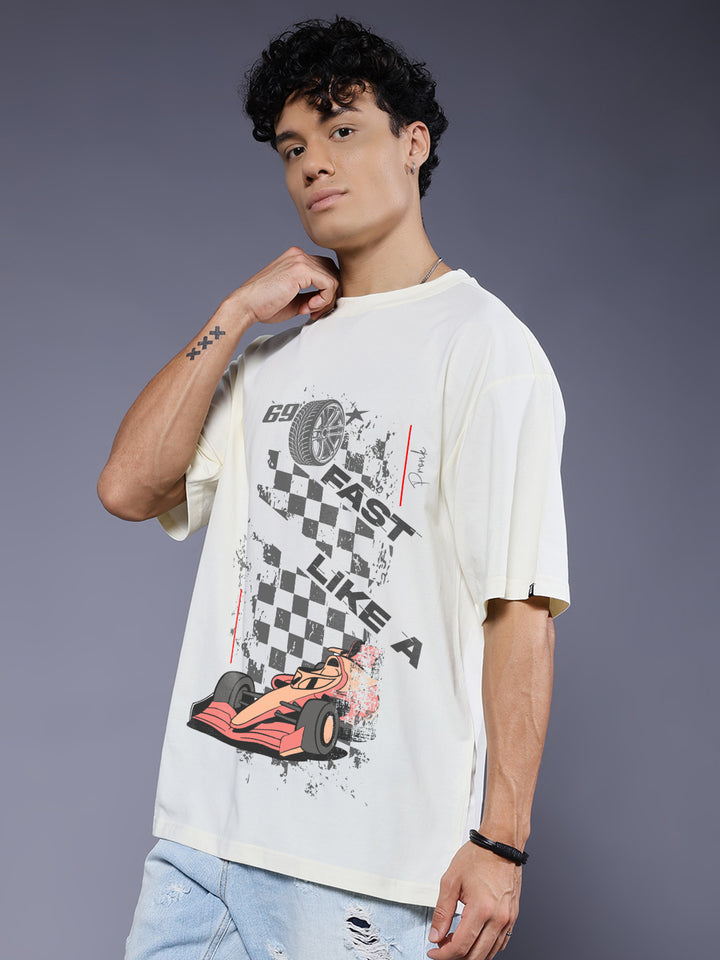 SPEED CORE Men Printed Oversized T-Shirt