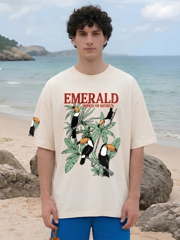 Emerald Toucan Men Printed Oversized T-Shirt