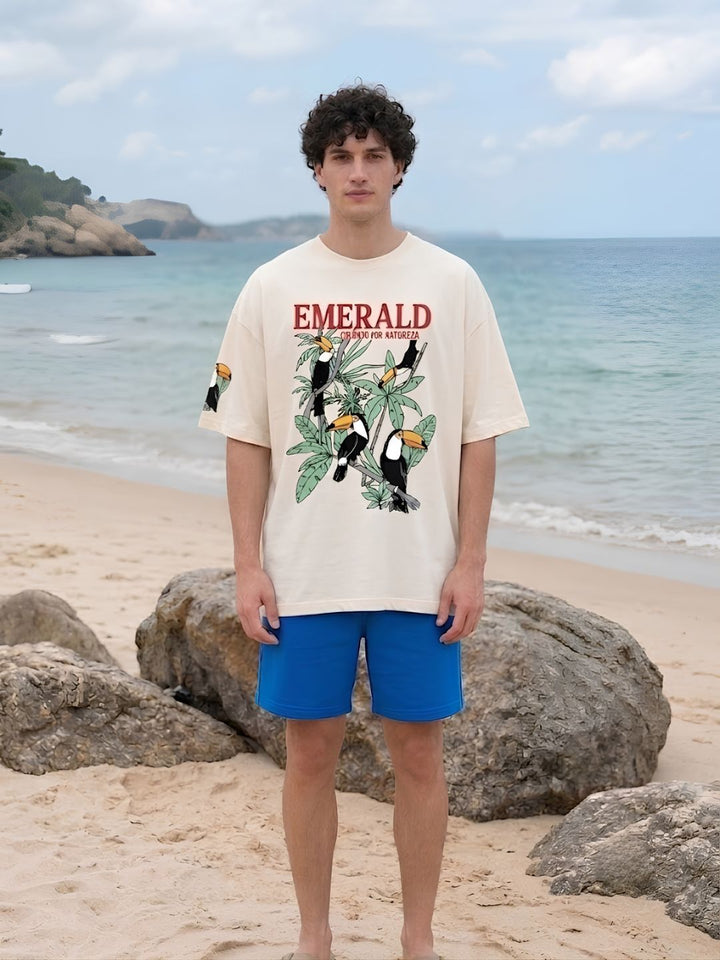 Emerald Toucan Men Printed Oversized T-Shirt
