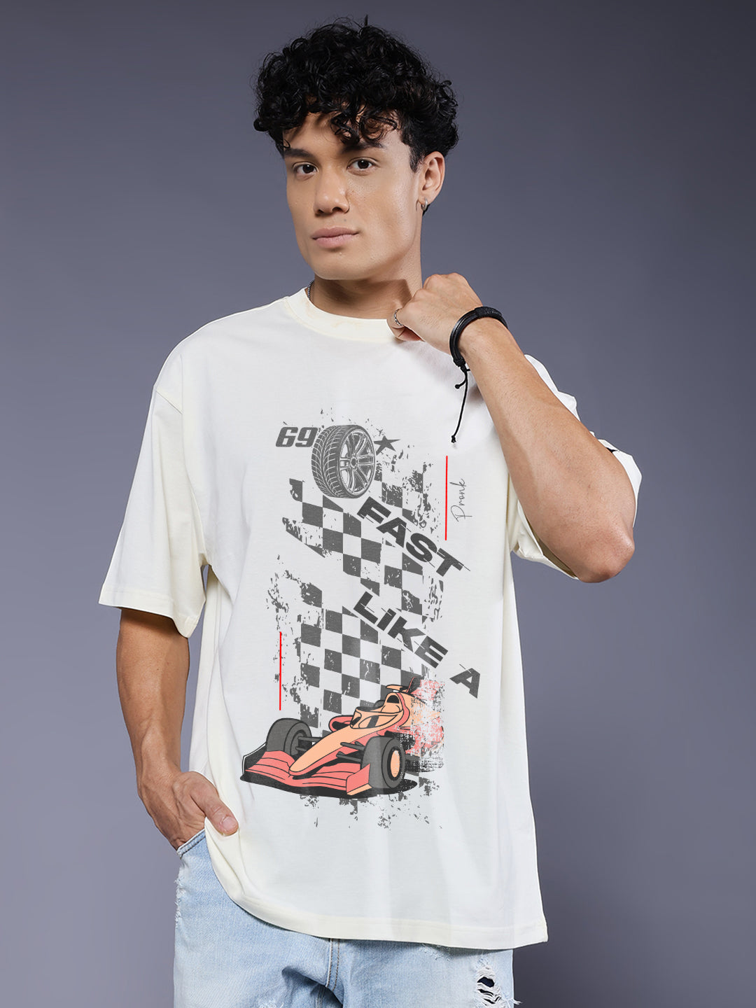 SPEED CORE Men Printed Oversized T-Shirt