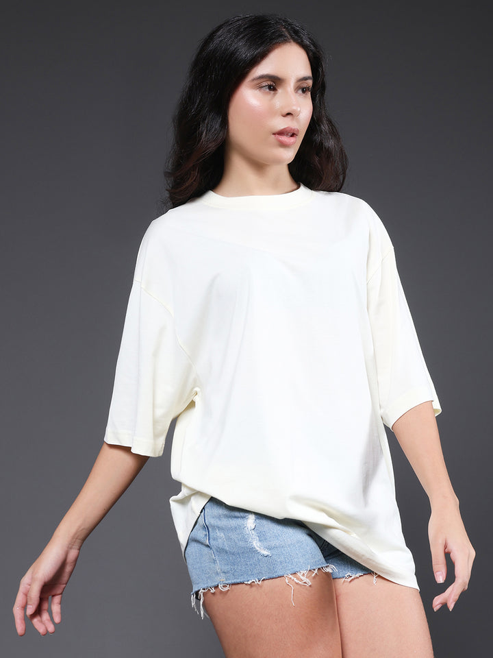Solid Women Oversized T-Shirt - Off White