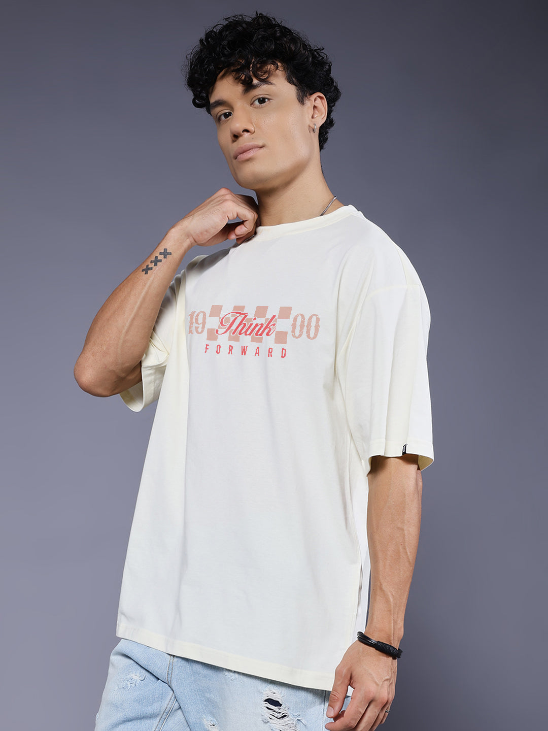 THINK FORWARD Men Printed Oversized T-Shirt
