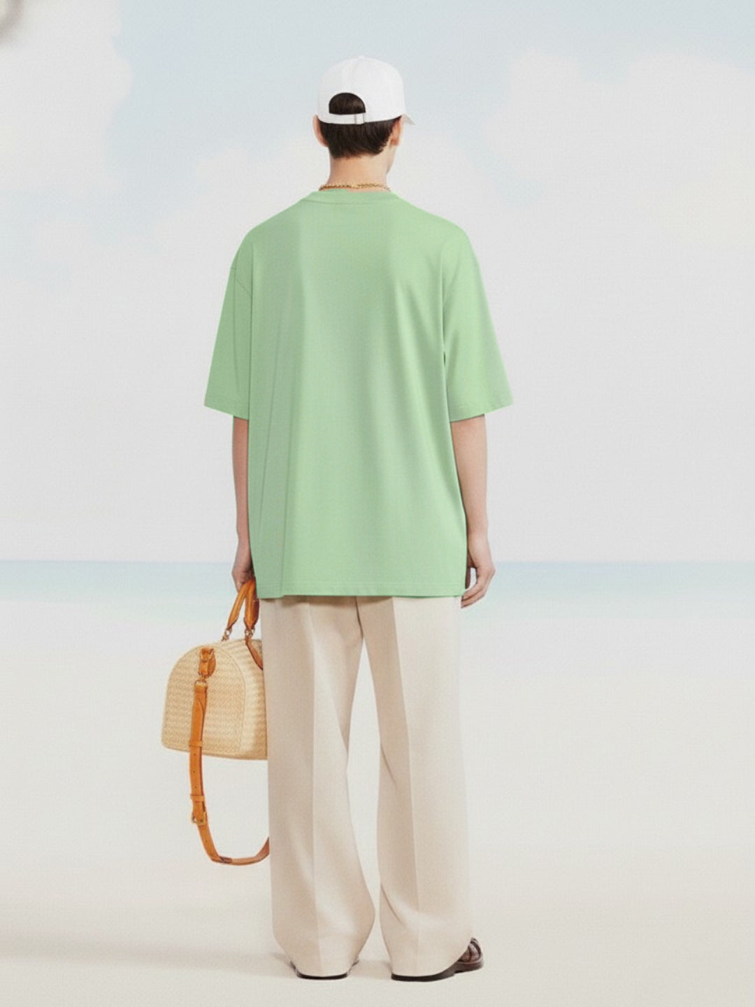 Solid Men Oversized T-Shirt - Pista Green