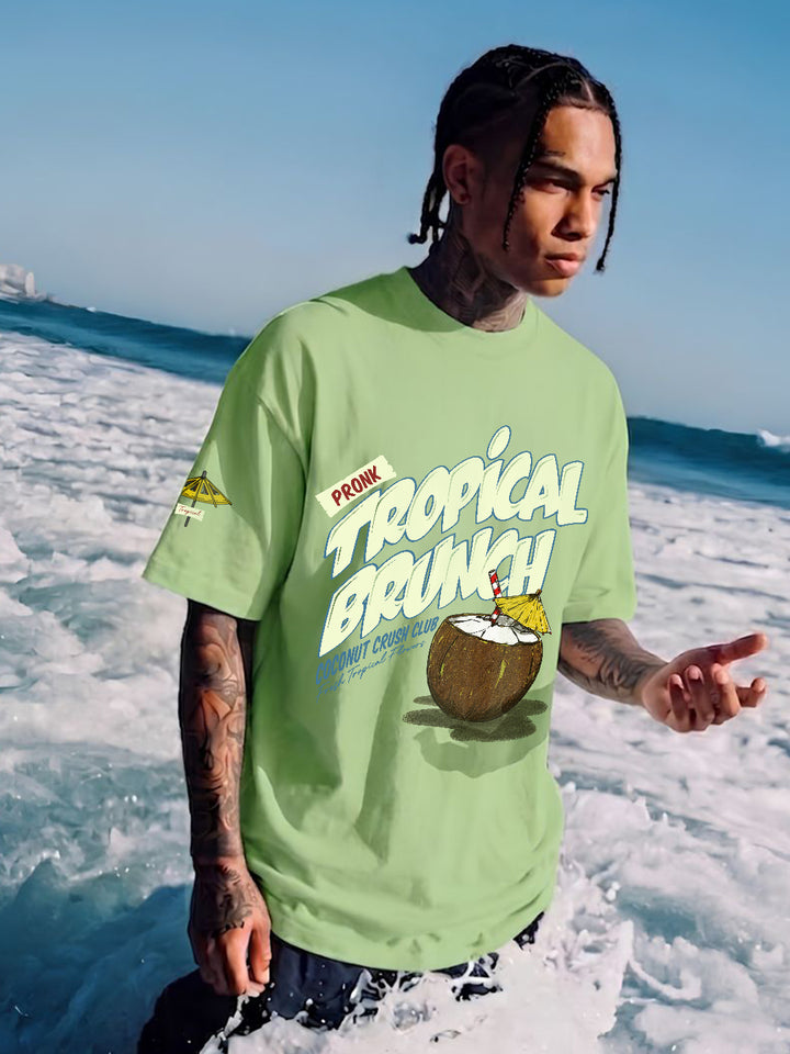 Tropical Brunch Men Printed Oversized T-Shirt