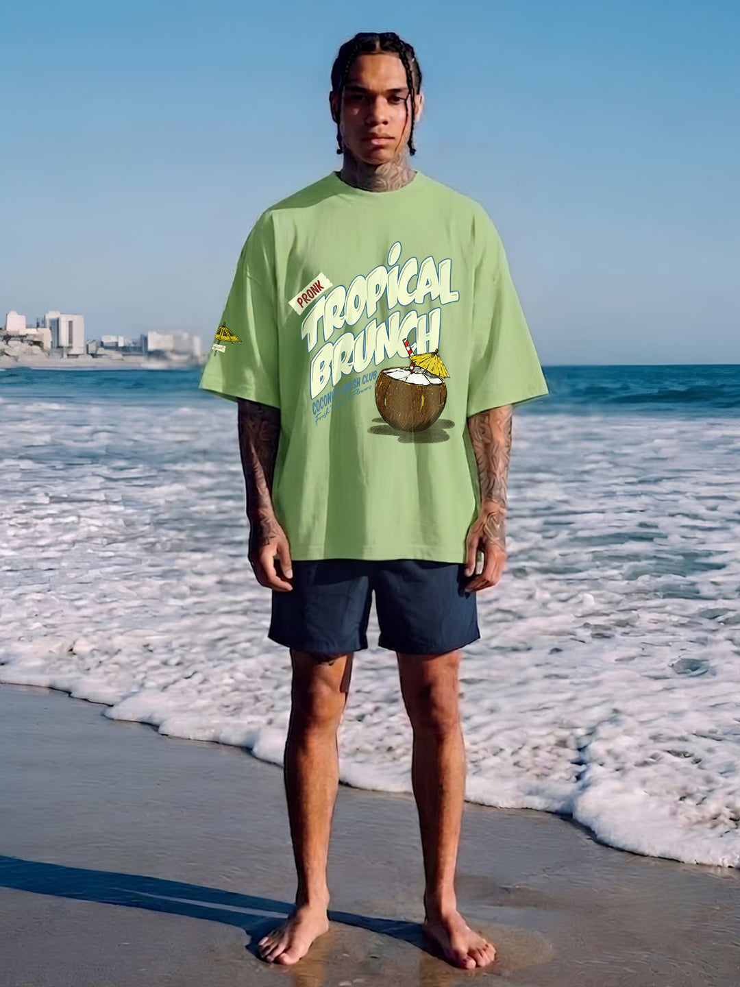 Tropical Brunch Men Printed Oversized T-Shirt