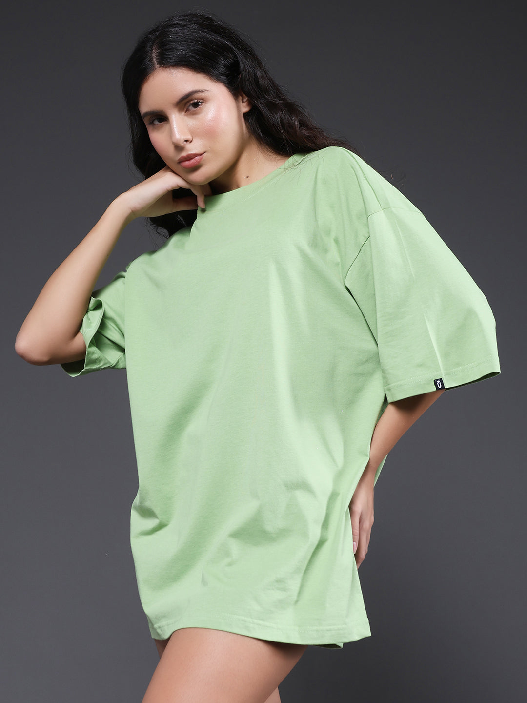 Solid Women Oversized T-Shirt - Pista Green