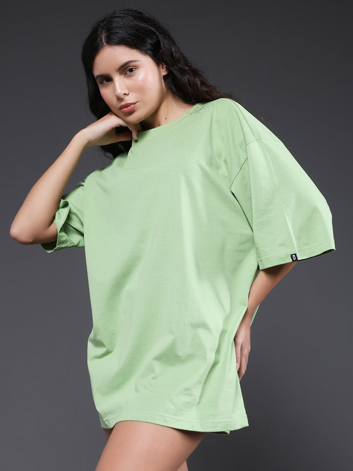 Solid Women Oversized T-Shirt - Pista Green