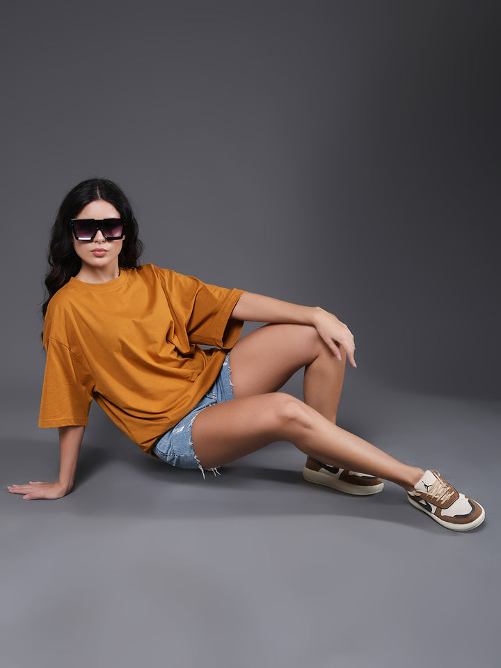 Solid Women Oversized T-Shirt - Rust