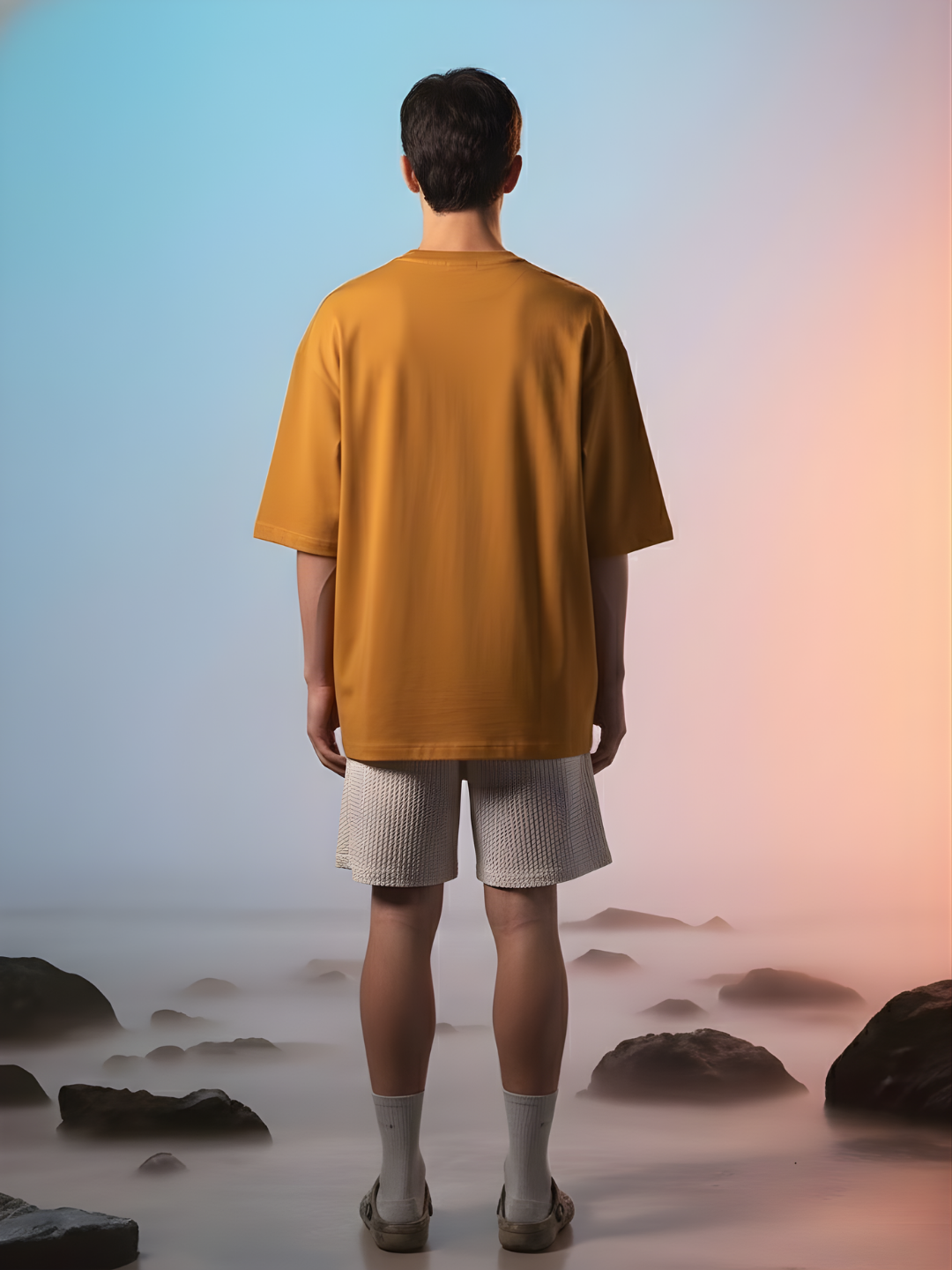 Solid Men Oversized T-Shirt - Rust