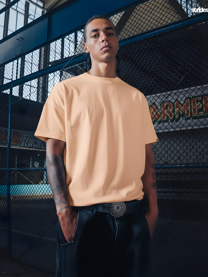 Solid Men Oversized T-Shirt - Peach