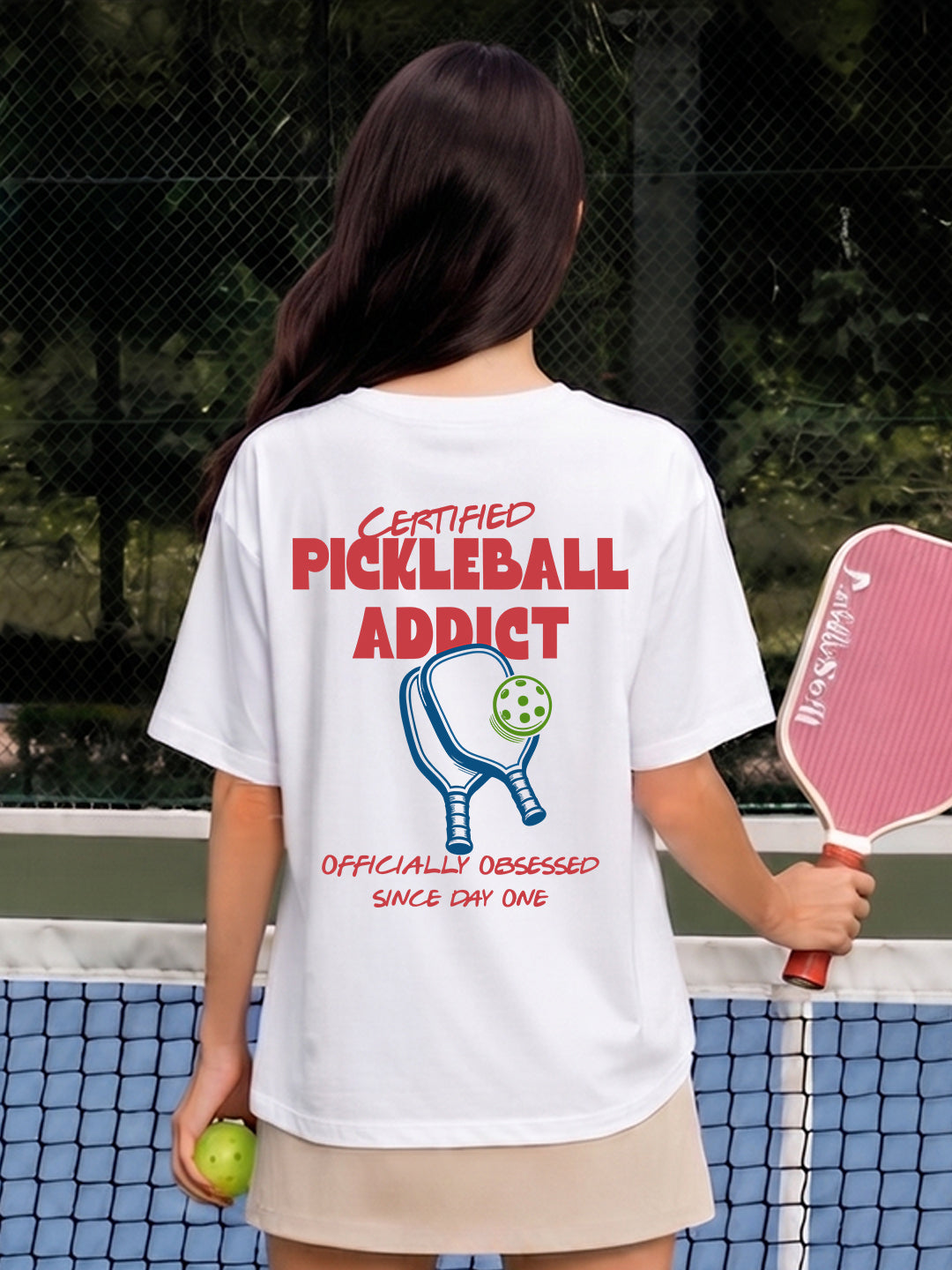 CERTIFIED PICKLEBALL ADDICT Women Graphic Oversized Printed T-Shirt