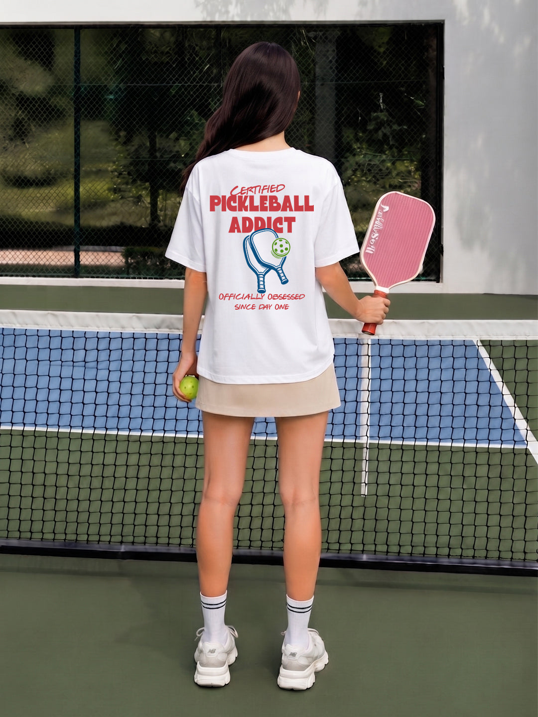 CERTIFIED PICKLEBALL ADDICT Women Graphic Oversized Printed T-Shirt