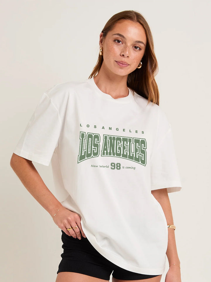 LOS ANGELES Women Graphic Oversized Printed T-Shirt