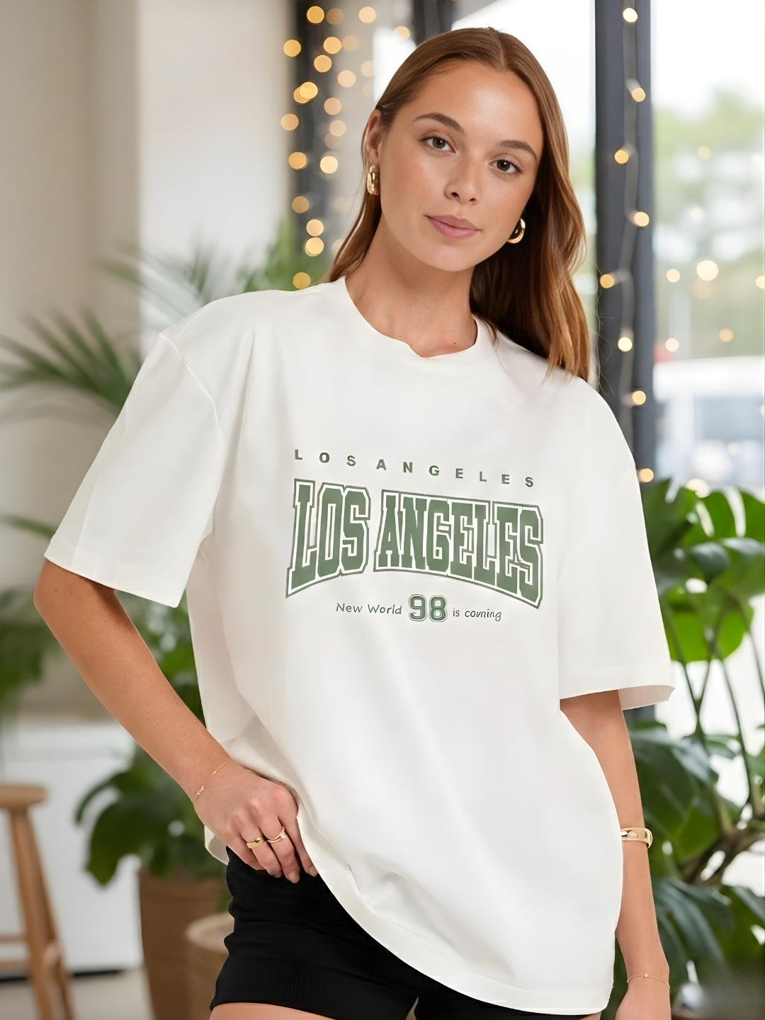 LOS ANGELES Women Graphic Oversized Printed T-Shirt
