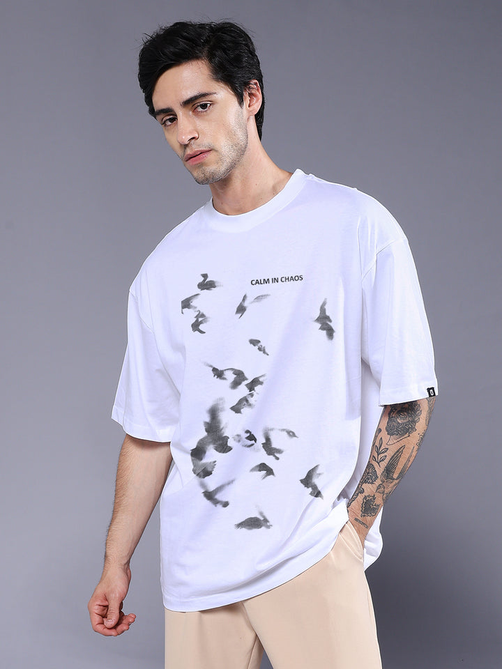 CALM IN CHAOS Men Printed Oversized T-Shirt